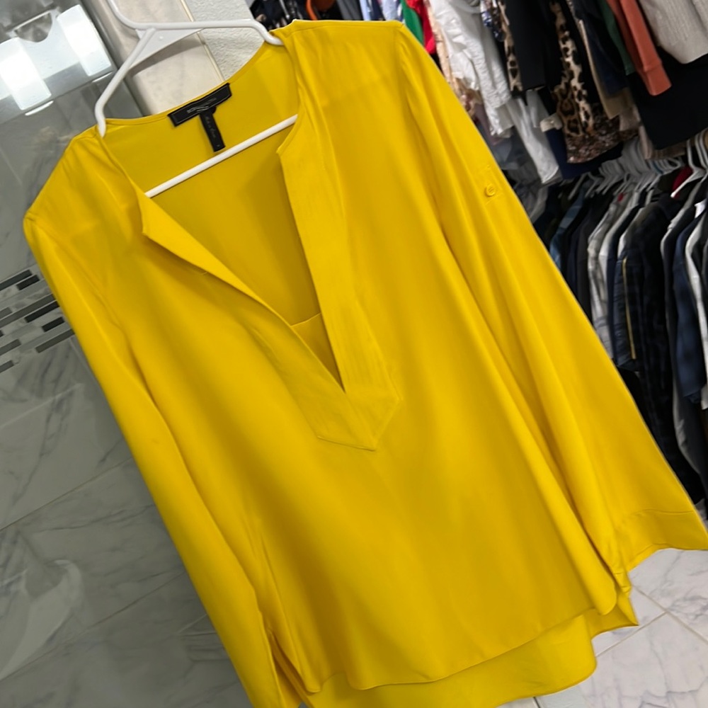 BCBG bright yellow silk top